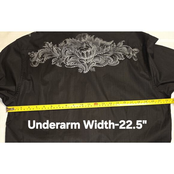 7 Diamonds Mens Black Shirt XL Embroidered Contrast Stitch Western Button Up - Picture 15 of 16